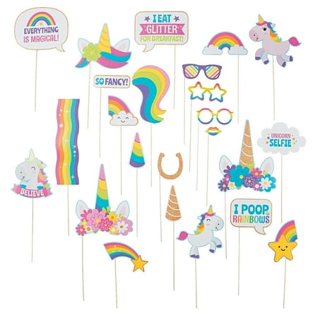 Glitter Unicorn Photo Stick Props - Apparel Accessories - 24 Pieces