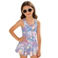 thumbnail image 4 of COEQINE Girls One Piece Bathing Suit with Skirt, Scoop Neck Sleeveless Wide Straps Swimwear, Polyester Spandex Swimsuit for Kids 12-13 Years, Machine Washable Dreamy Starry Star, 4 of 8