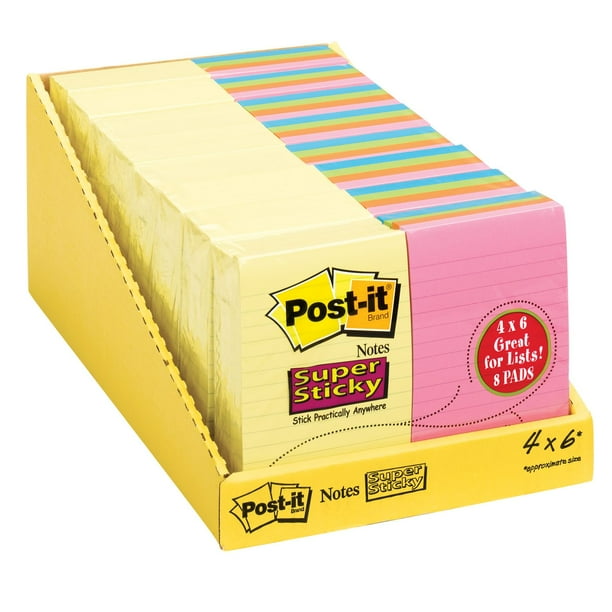 Postit Super Sticky Notes, 4" x 6", 8 pads, 800 Total Sheets Walmart