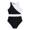 thumbnail image 4 of Rswnyirn Children Girls' Ballet Dance Leotard Sleeveless Mesh Patchwork Criss Cross Back Unitards Black&White 10, 4 of 7