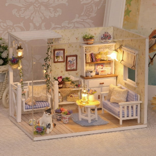 Miniature de maison de poupée avec des meubles DIY Kit de maison de poupée  en bois Mini cadeaux de maison pour les enfants 