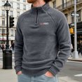 thumbnail image 2 of TOUMENY Men Half Zip Fleece Pullover High Neck Outdoor Hiking Casual Warm Winter Sweater Solid Letter Embroidered Raglan Sleeve Relaxed Pullover Gray XL, 2 of 7
