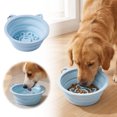 thumbnail image 2 of Collapsible Silicone Slow Feeder Pet Bowl Portable Anti Slip Suction Travel Food Water Dish For Dogs Cats Outdoor Use(Blue-15cm), 2 of 5