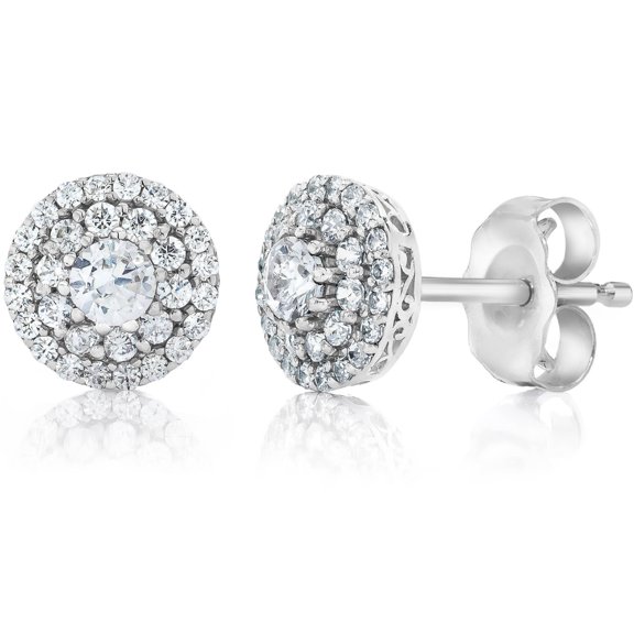 Pompeii Double Halo Diamond Screw Back Studs 1/2 Carat TW 14K White Gold (H-I,I1-I2)