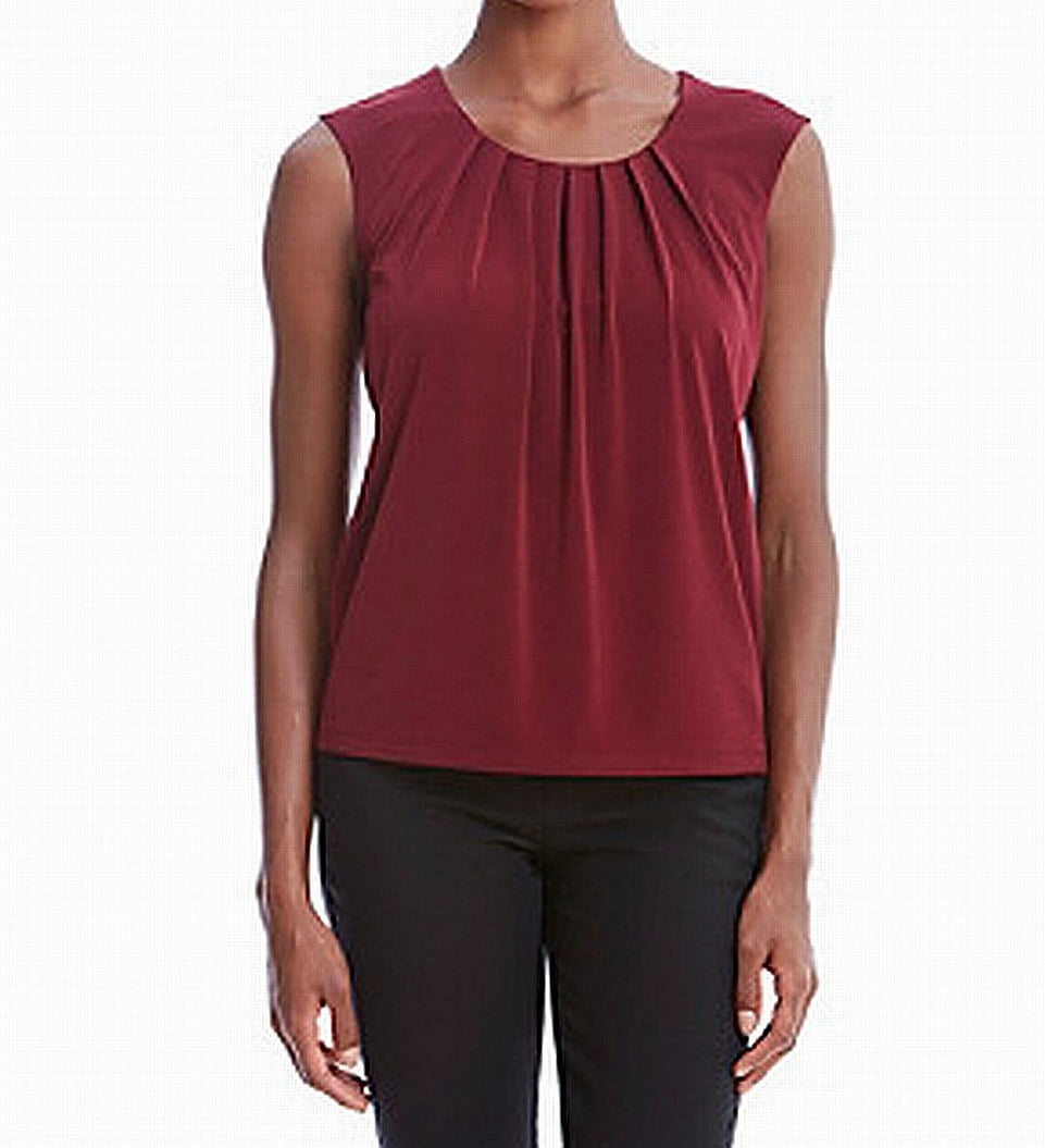 Kasper Kasper Deep Womens Small Scoop Neck Pleated Blouse