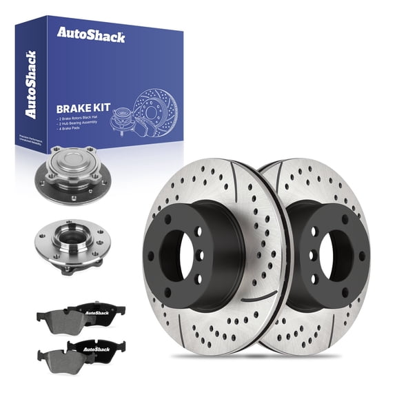 AutoShack Front Vented Drilled & Slotted E-Coated Brake Rotors   Ceramic Pads   Hub Bearing Assembly 8-PC Brake Kit Replacement for 2007-2010 BMW 328i 2007-2009 BMW 323i ShadowGuard 12.28" (312 mm)