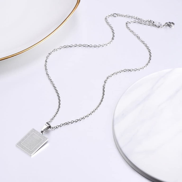 silver quran pendant jewelry Islam Allah Muslim Quran Silver Pewter Charm Necklace Pendant Jewelry With  Cotton Cord