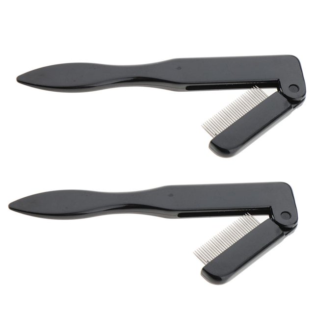 2x Cepillo de pestañas con pliegue negro Cepillo de rímel de cejas Herramienta de maquillaje de belleza