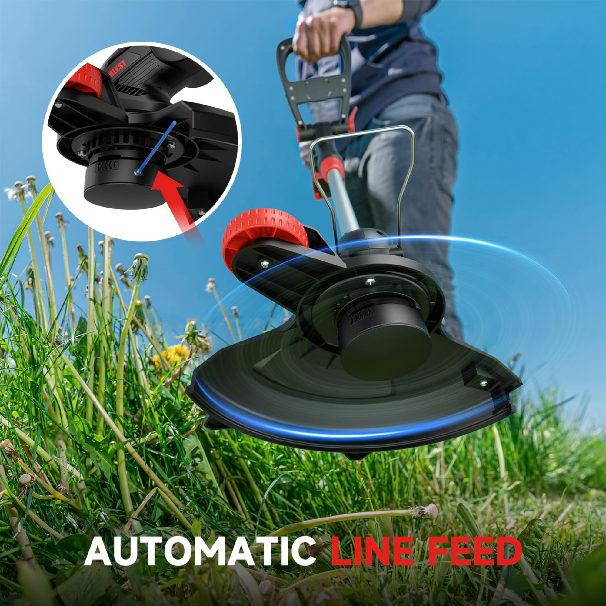 String Trimmer Cordless with Auto Feed,20V Battery Powered 13" Edger and Weed Trimmer,2 in 1 Electric Grass Trimmer,2.5Ah Battery and Fast Charger Included (Black)