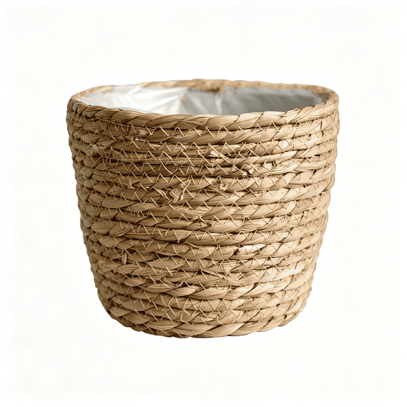 BPPEG 10 Inch Seagrass Planter Basket - Woven Basket with Plastic Lining for Plants, Flower Pot Cover, Storage Organizer for Indoor Plants, Rustic Home Decor, Farmhouse Wicker Planter