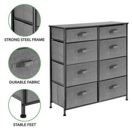 mDesign Tall Storage Dresser Furniture with 8 Slim Fabric Drawers, Dark Gray