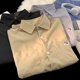 thumbnail image 2 of Camisas Manga Larga Hombre Camisa de manga corta de Color sólido para hombre, ropa de trabajo holgada de verano, camisa informal de media manga con solapa para estudiantes (Khaki, 3XL), 2 of 4