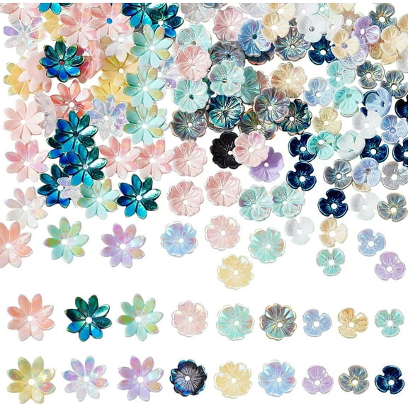 150 Pcs Flower Beads Caps 3 Styles Resin Flower Bead End Caps Multi-Petal AB Spacer Loose Beads for DIY Craft Necklaces Bracelets Jewelry Making Mixed Color