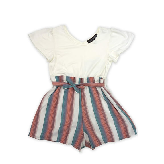 Trixxi Girls Flutter Sleeve Faux Paper Bag Romper, Sizes 7-16