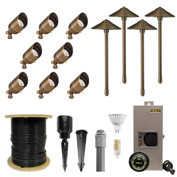 VOLT Brass Landscape Lighting Kit (8 Spotlights, 4 Path Lights