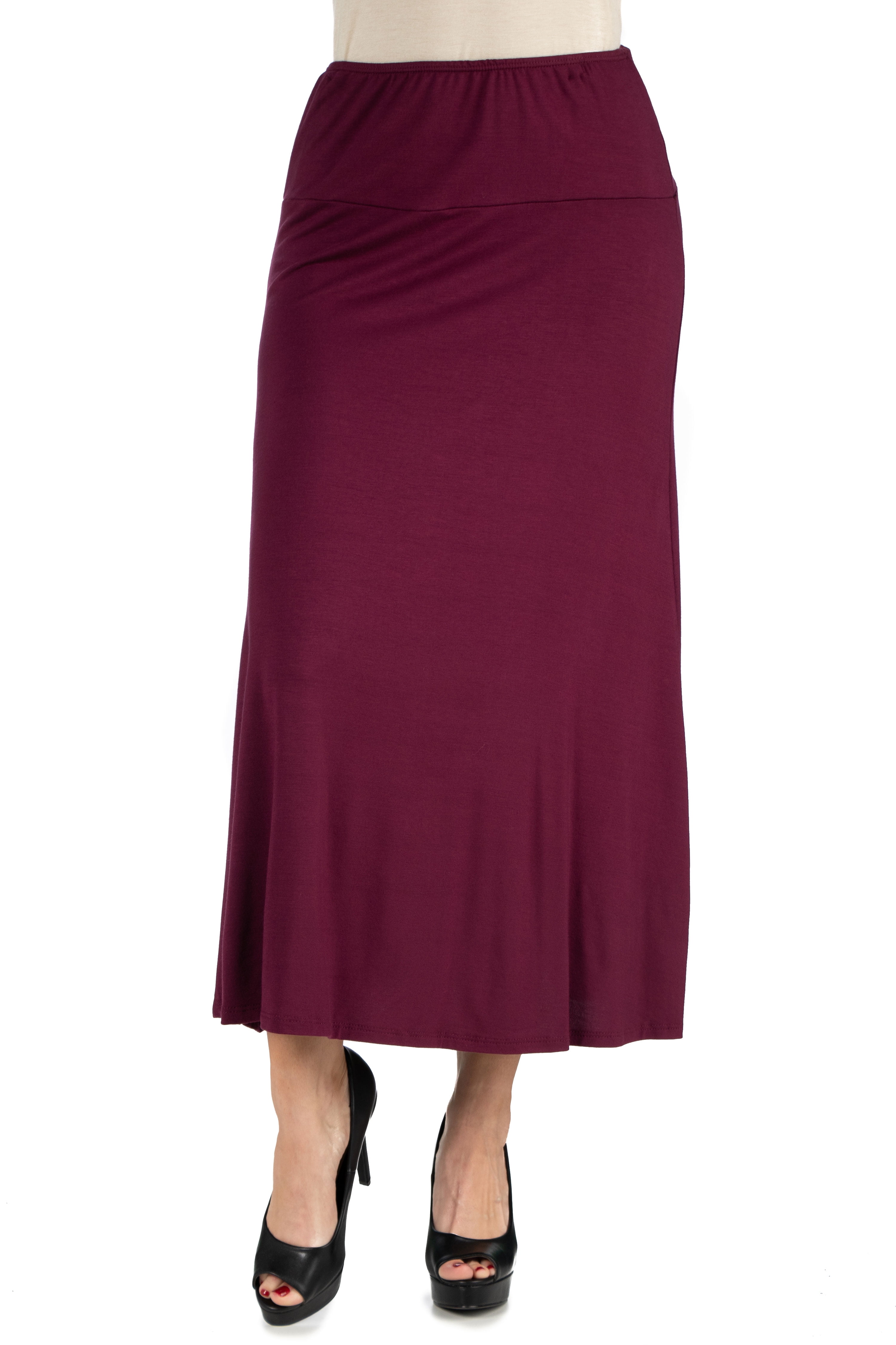 24/7 Comfort Apparel Women's Elastic Waist Solid Color Maxi Skirt ...