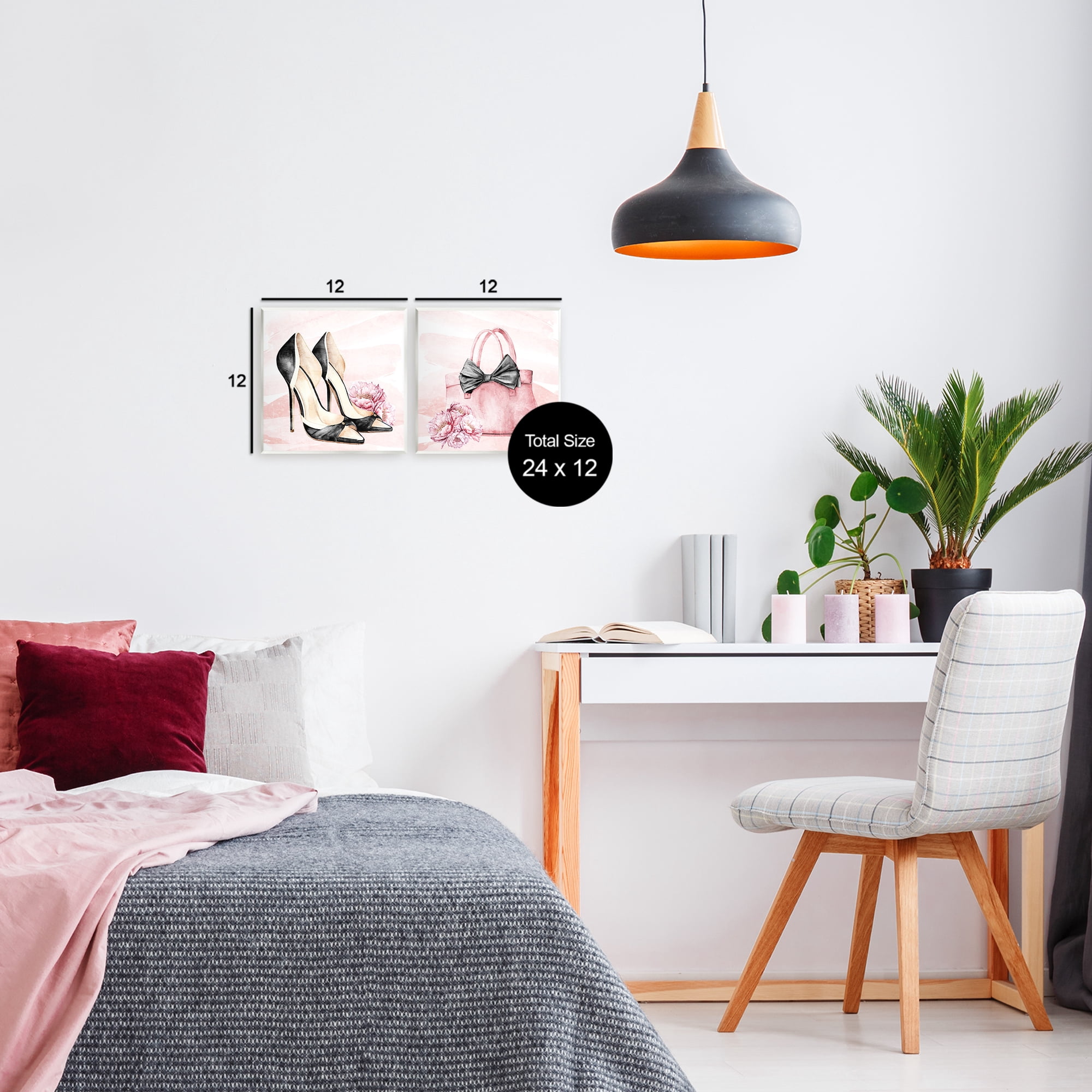 Stupell Industries Rosy Glam Time Shoes 2 Piece Wall Plaque Art Set, design by Kim Allen