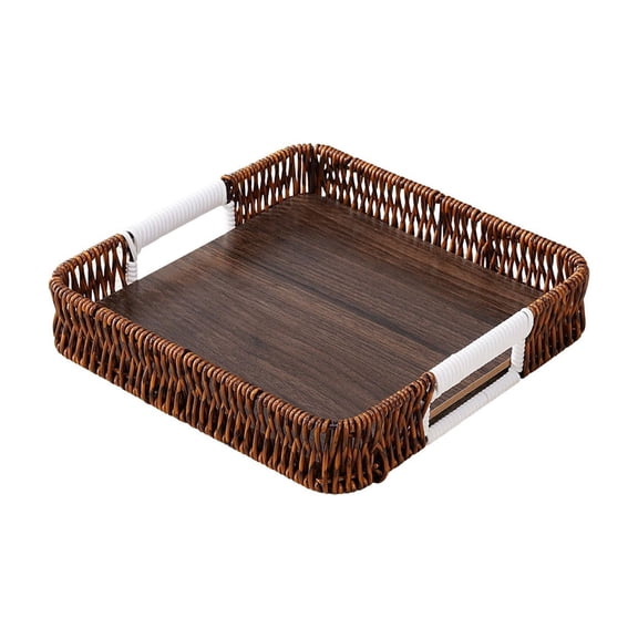 Woven Serving Tray Handwoven Storage Basket for Coffee Table Fruit Decorative Woven-Look Ottoman Tray 10.24 Inch Plastic Storage