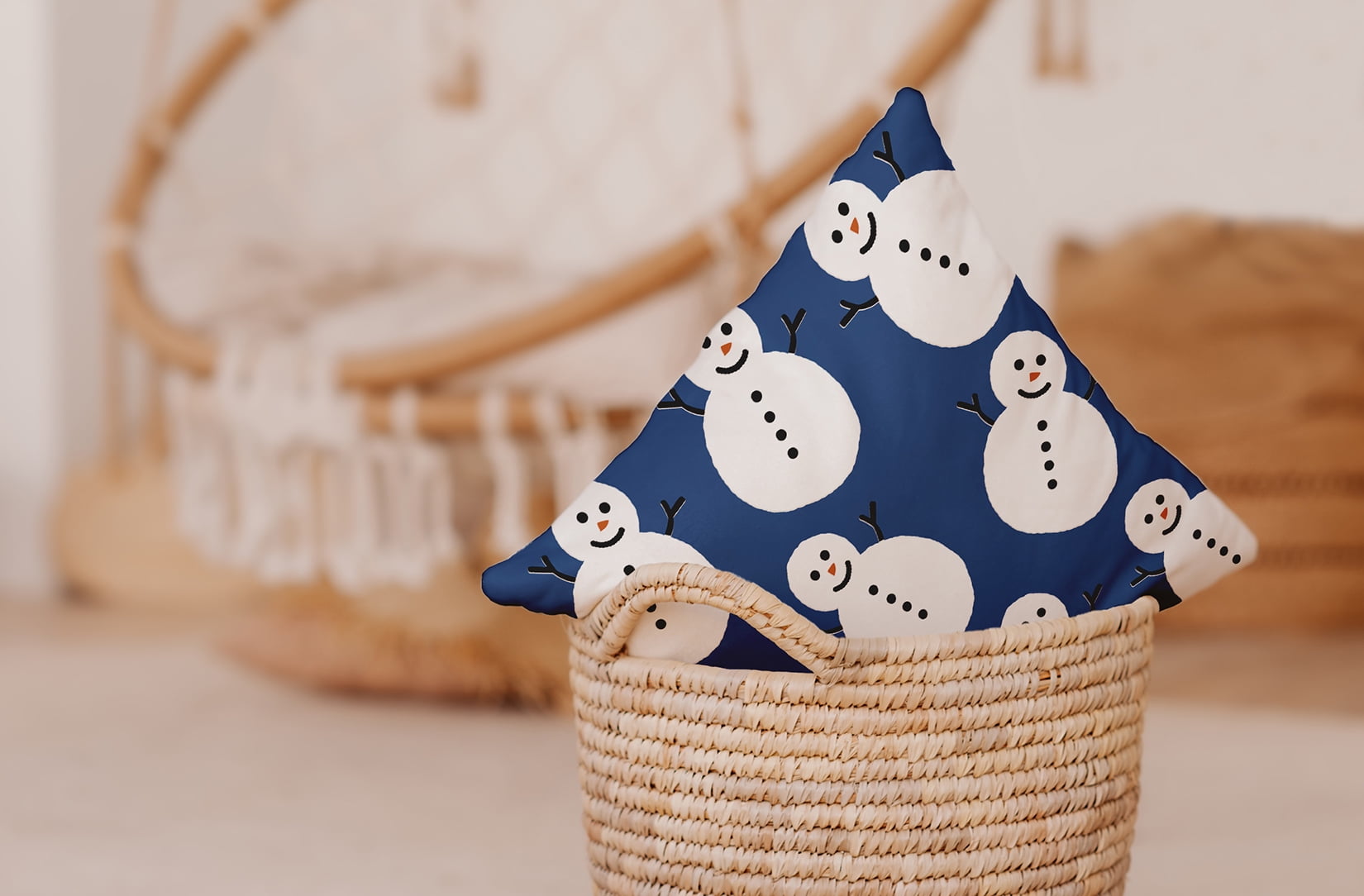 20" x 20" Simply Daisy Dancing Snowmen Polyester Indoor/Outdoor Pillow, Dark Cobalt Qty 1