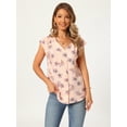 thumbnail image 2 of DARING DIVA Women's Floral Shirt V Neck Cap Sleeve Smocked Shoulder Tops S Pink, 2 of 6