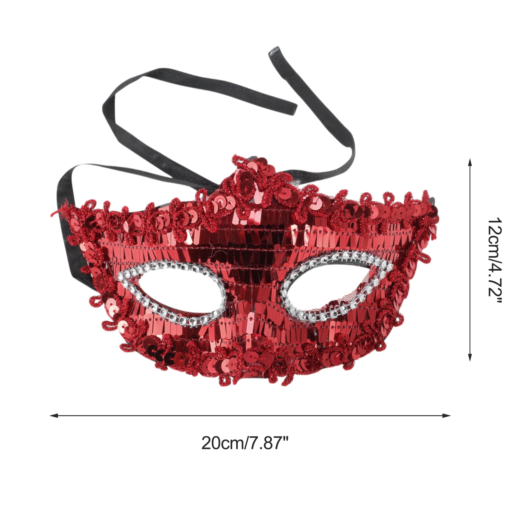 Unique Bargains 1 Pack Elegant Crystal Beaded Half Face Party Mask Red