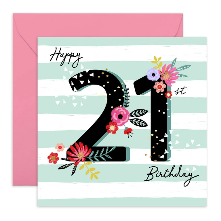 Central 23 - Cute 21st Birthday Card for Her - 'Happy 21st Birthday' -  Pretty Birthday Card for Her - Sister Birthday Card - Ideal Birthday Card  for Daughter - Comes with Fun Stickers 
