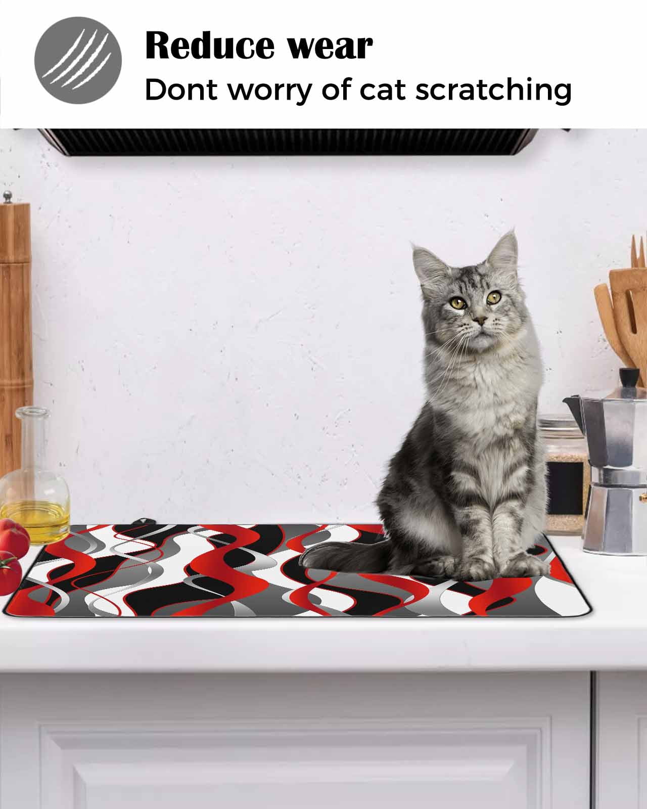 nqOlkjepod Large Induction Cooktop Protector Mat 36"x21", Red Stripe Stove Top Covers for Electric Stove, Grey Moire Ombre Geometric Modern Abstract Stove Burner Cover Mats, Glass Top Stove Cover