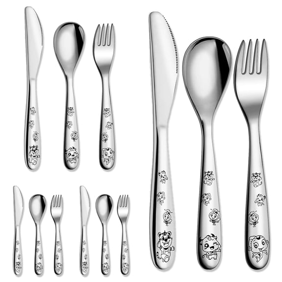 12PCS Kids Silverware Set kid Utensils Stainless Steel Children s Safe Flatware Set Baby Fork and Spoon Set Kids Cutlery Set