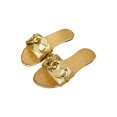 thumbnail image 1 of Sandalias OYOANGLE con cadena dorada con estampado de cocodrilo para mujer, color dorado brillante, 1 of 5
