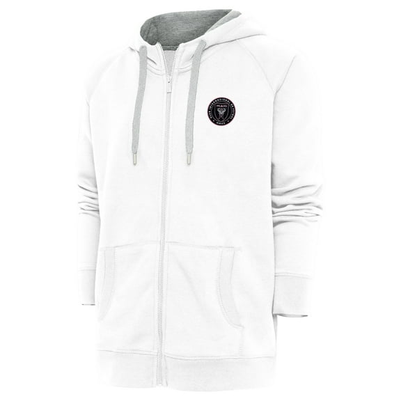 Men's Antigua White Inter Miami CF Logo Victory Full-Zip Hoodie