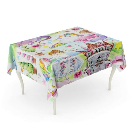 KDAGR Pink Tale Watercolor Castle Princess Unicorn Rainbow Clouds Magic Tablecloth Table Desk Cover Home Party Decor 52x70 inch