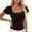 *Black, variant on ClodeEU Women's Square Neck Henley Button Short Sleeve T-Shirt,Slim Fit Solid Color Casual Summer Top Army Green,Women's Plus L