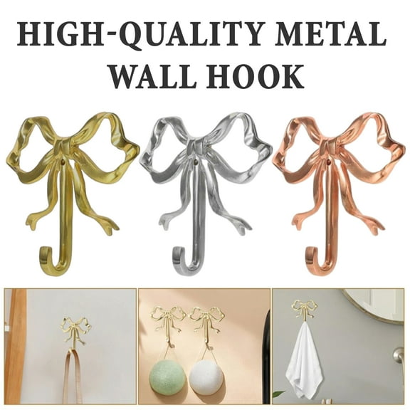 tasrioml Metal Bow Shape Wall Hooks Decorative Key Bag Hanging Hook Load-bearing Towel Hat Jacket Key Holder for Home Decor