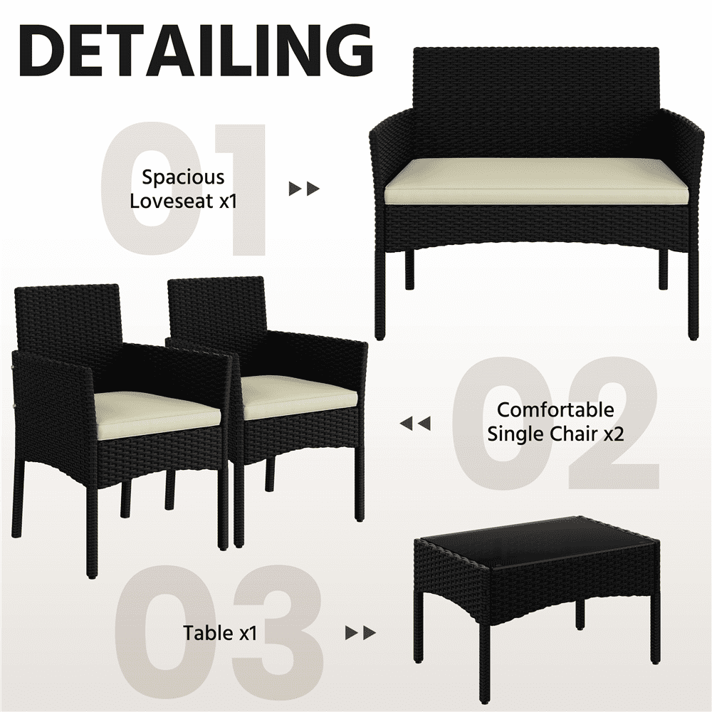 Renwick 4-Piece Outdoor Reception Set with Sofas and Coffee Table, Black/Beige