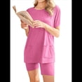 thumbnail image 2 of Conjuntos de 2 Piezas para Mujer, Chándal de Verano de Corta, Ropa de Estar por Casa, Pantalones Cortos de Cuello Redondo, Conjuntos de Chándal. Rosa Roja M, 2 of 7