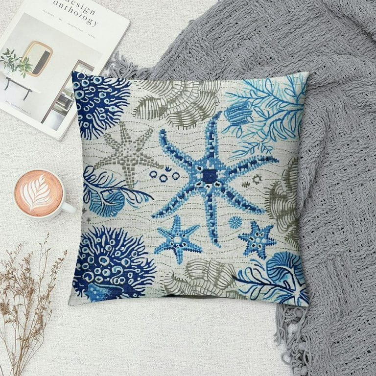 COMIO Nautical Coastal Pillow Covers in Beach Ocean Themed Decorative Couch Pillow Cases Starfish Seashell Throw Pillows Home Decor for Living Room Bedroom Bed Cushion Outdoor Walmart