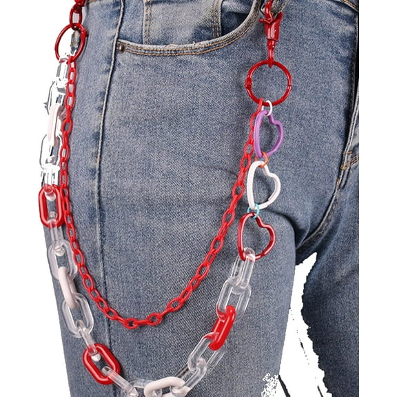 Gothic Acrylic Layered Rock Hip Hop Pants Jean Chain Heart Rings Pendant Layered Punk Trousers Chains Biker Heavy Thick Wallet Pocket Chains Silver Keychains Body Chain for Men and Women