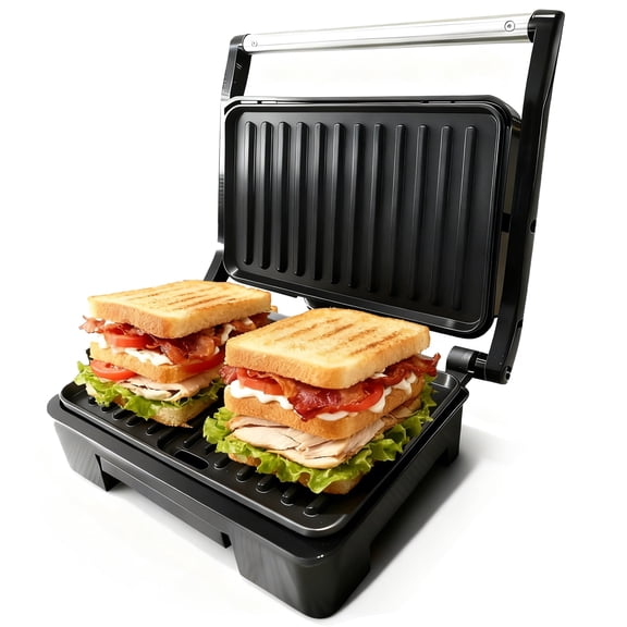 OVENTE Electric Panini Press sandwich machine with non stick coated pan, can be opened 180 degrees, suitable for any type or size of food, 850 watt indoor grill is perfect for Mexican corn tortillas