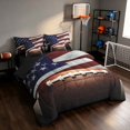 thumbnail image 2 of Manfei Cartoon Football Queen Bedding, US Flag Sport Bedding Comforter Set Queen, Red White Blue, Black Reversible 7pcs, 2 of 6