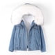 thumbnail image 1 of Chaqueta vaquera de manga larga con capucha para mujer, cálida y versátil, de pelo de cordero empalmado, con capucha y cuello engrosado., 1 of 4