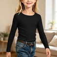 thumbnail image 6 of Kids Girls Ribbed Knit Tops Long Sleeve Crew Neck Solid Color Fashion Cozy Pullover Basic Undershirt for Daily Wear Black 5-6Years, 6 of 7