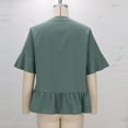 thumbnail image 6 of Homenesgenics Womens Tops Plus Size Women's V-Neck Ruffled Sleeve Button-Up Ruffled Hem Solid Color Loose Casual Top Short Sleeve V-Neck Top/Shirt Green L, 6 of 9