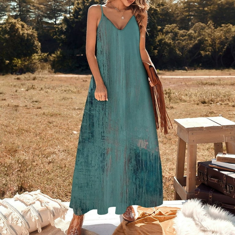 teal abstract Sleeveless Dress Long dress women's clothing korea stylish  women's luxury party dress Beachwear - Walmart.com