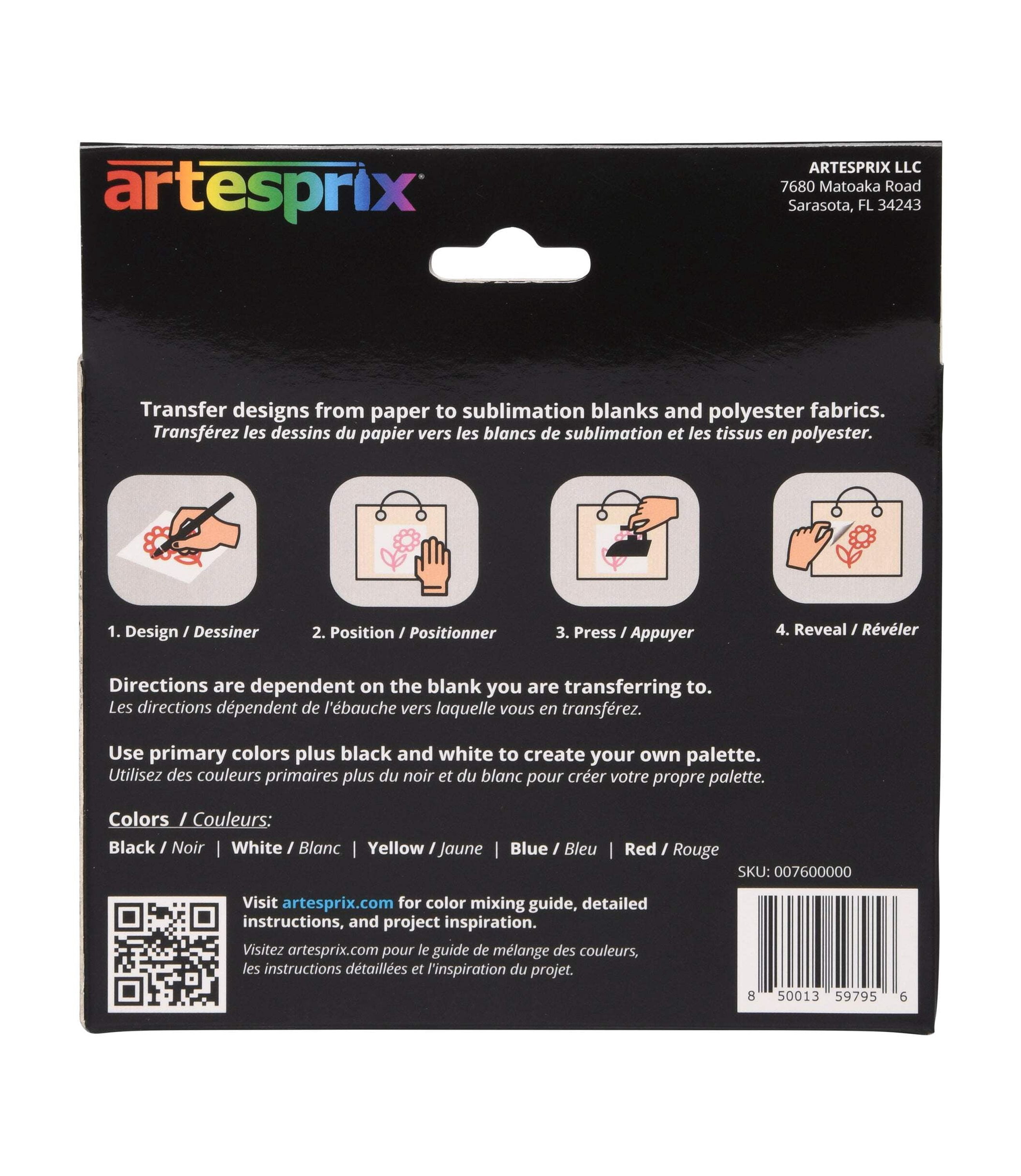 Artesprix Sublimation 2 oz Acrylic Paints, Blue/Black/Yellow, 5 Packs
