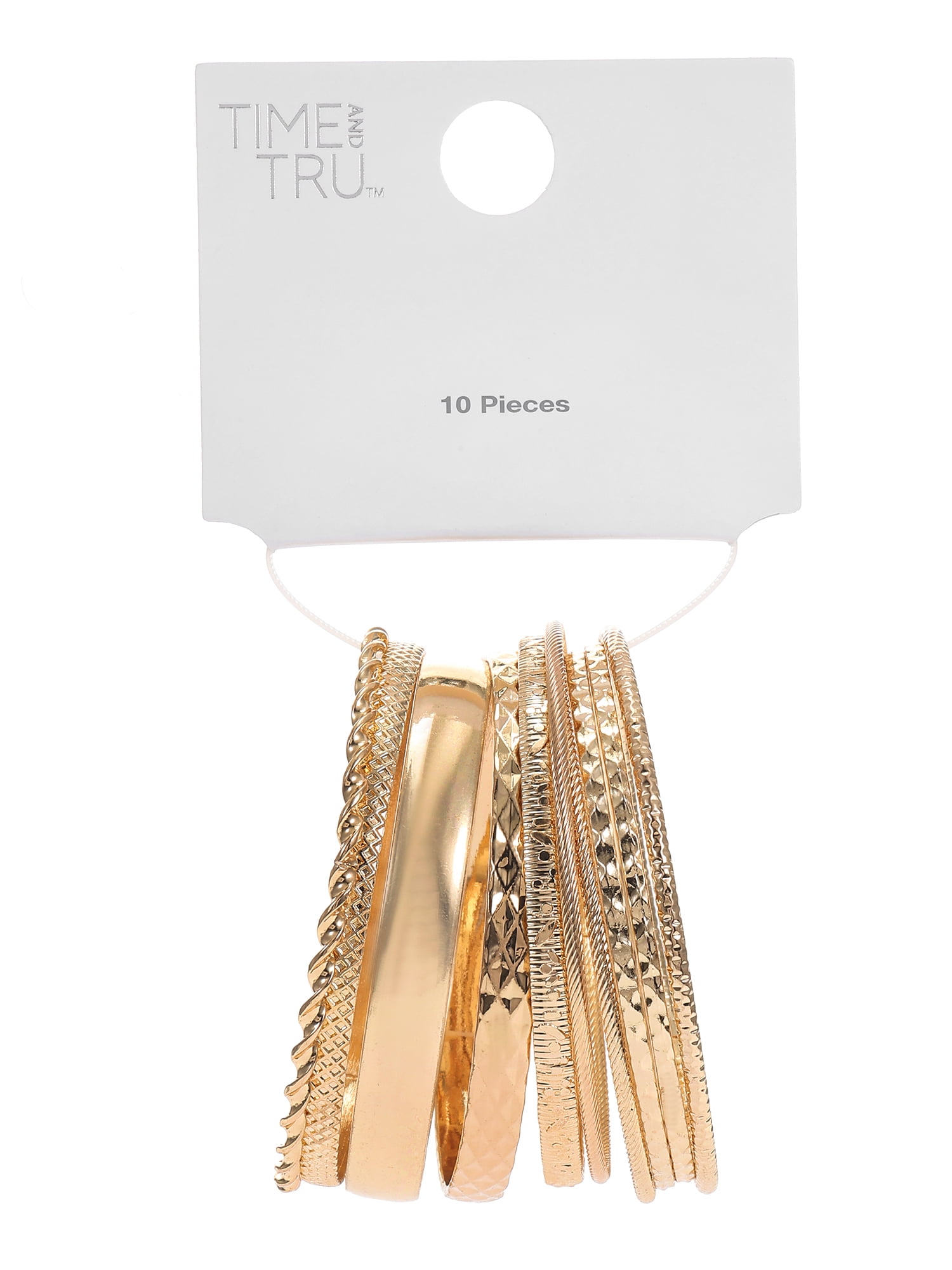 Time and Tru Textured Gold-Tone Bangle Bracelets Fashion Jewelry, Gold-Tone, (10-Inch), [Gift Box]