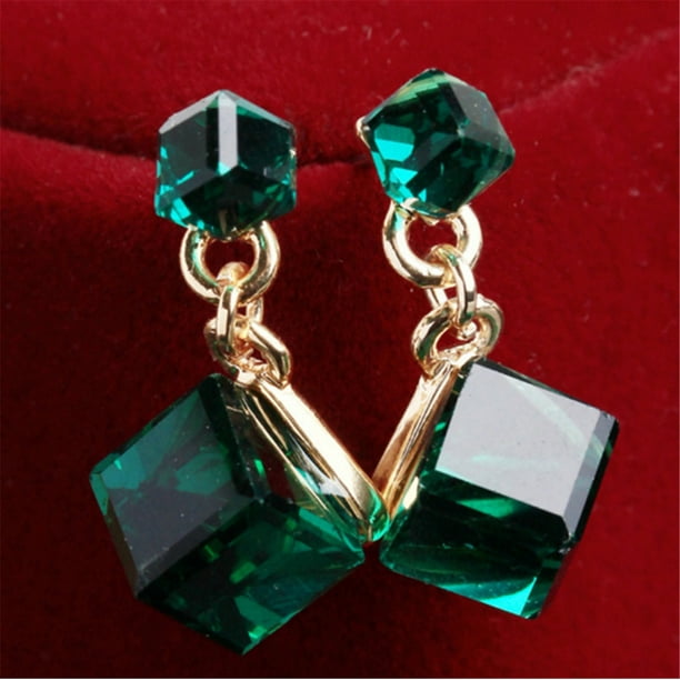 XWSHYW Pendientes Pendientes Geométricos de Color Cristal Azul Oscuro de Tendencia de Moda