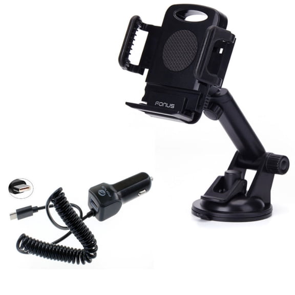 Type-C 3.1A Charger w Windshield Dash Car Mount Q7K for Kyocera DuraForce Pro 2 - LG G5, V20, G6, V30 V50 ThinQ 5G, V40 ThinQ, V35 ThinQ, Q7 Plus, Google Nexus 5X, G8 ThinQ, G7 ThinQ, Stylo 5