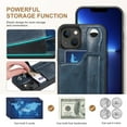 thumbnail image 6 of Feishell for iPhone 15 Wallet Case with Card Credit Slot, Hand Wrist Strap Loop Holder Kickstand, Ring Holder PU Leather Camera Protection Shockproof Solid Color Cover, Blue, 6 of 9