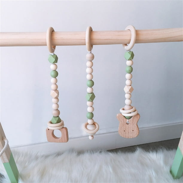 Xihbxyly Gimnasio de Madera para Bebés, Juego de Juguetes Colgantes Suaves, Desarrollo Sensorial para Recién Nacidos, Marco de Madera con Adornos de Cuentas, Regalo Ideal para Niños y Niñas, Tamaño d