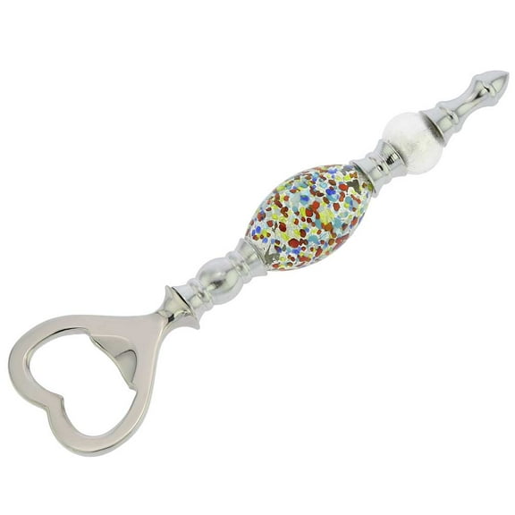 GlassOfVenice Italian Murano Glass Bottle Opener - Silver White Confetti